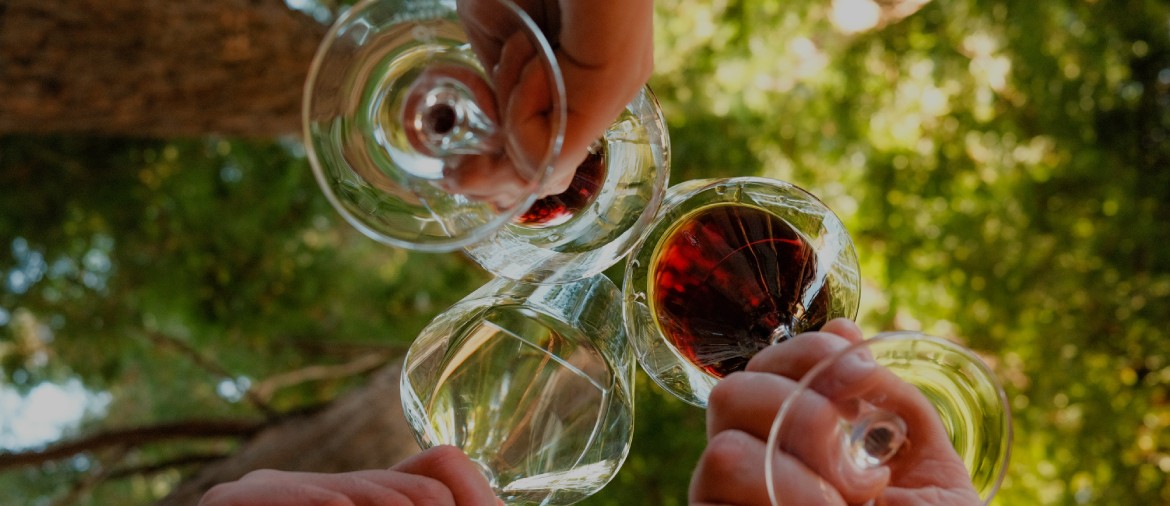 group of three raising toast