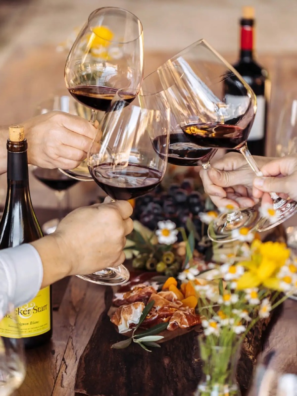 group of four raising a toast