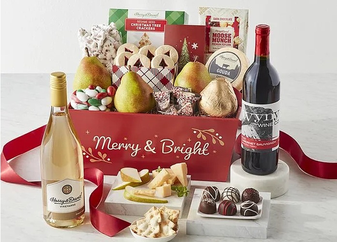 Christmas Gift Basket With Wine, Harry and David