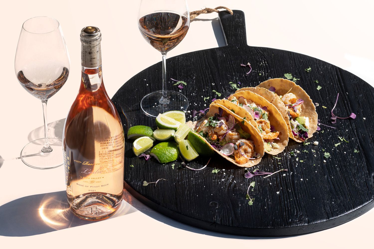 Frank Family Vineyards, Leslie Rose with Spicy Shrimp Tacos